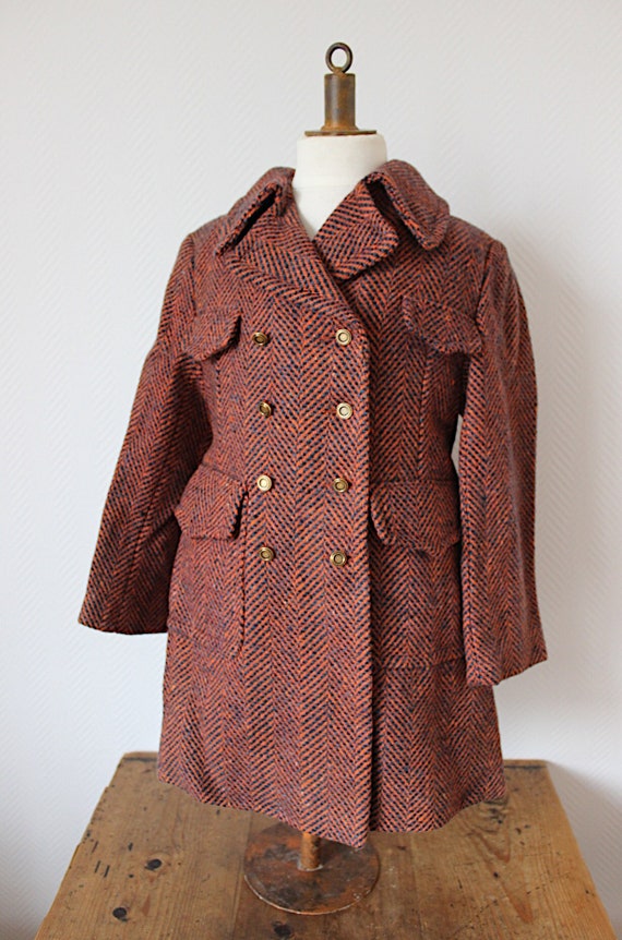 Vintage 1960 wooly coat - French new old stock - S