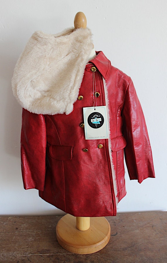 Manteau en faux cuir rouge double fausse fourrure des annees 60 70 Stock neuf Taille 2 ans Etsy France