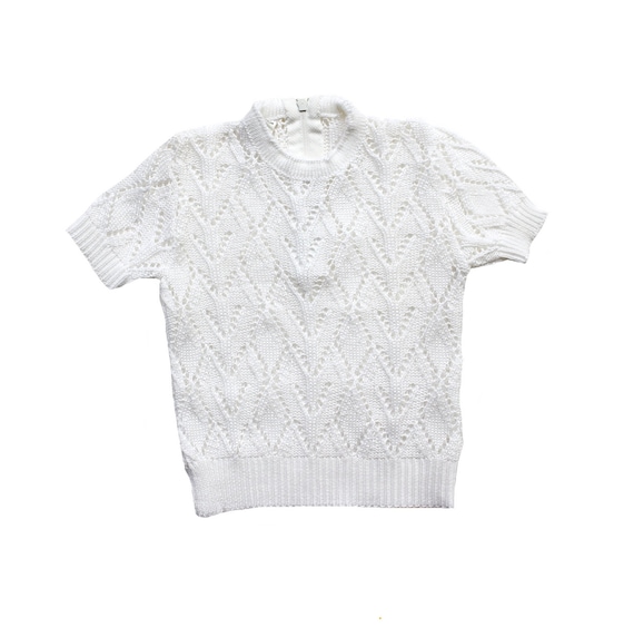 Top in maglia bianca traforata anni '70 Stock New Taglia 12/18