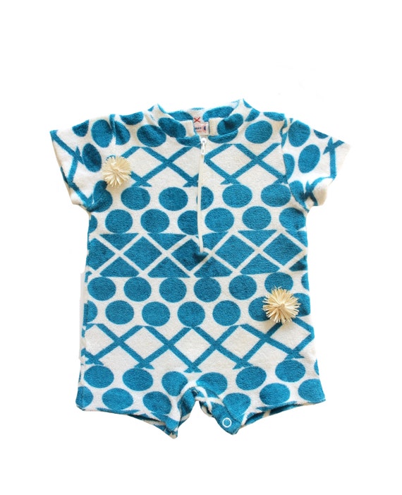 Vintage 70's patterned terrycloth romper - New old