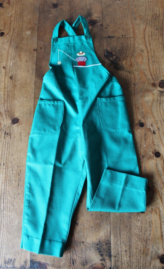 Vintage 60's green cotton dungarees with fisherma… - image 1