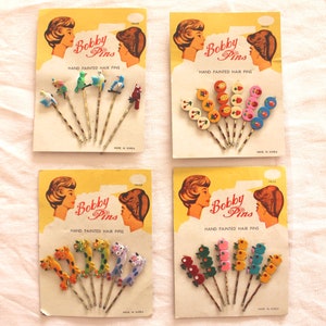 Vintage 50/60's hand painted hair pins - Lot of 6 - New old stock