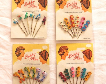 Vintage 50/60's hand painted hair pins - Lot of 6 - New old stock