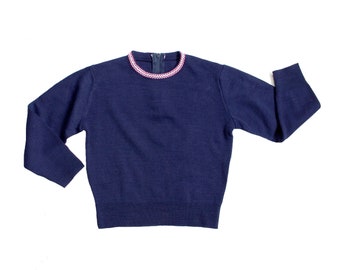 Vintage 1960's navy blue and pink sweater - French NOS - Size 4 years