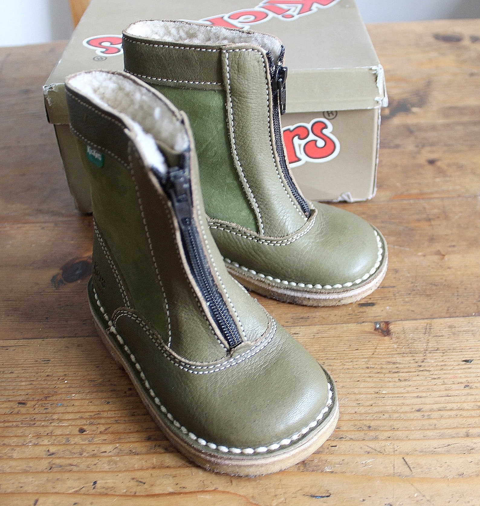 Vintage 70's green leather and suede Kickers boots Etsy