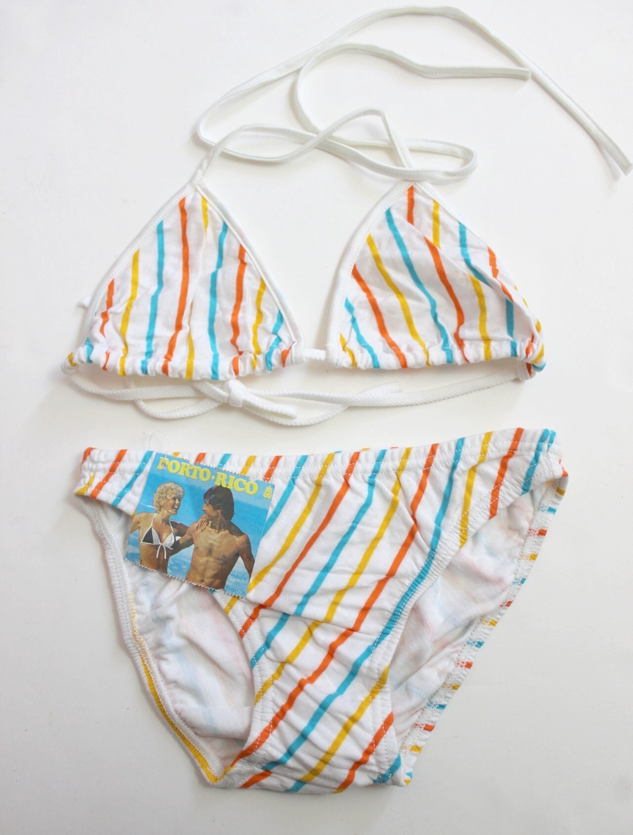 VINTAGE 70/80's Striped Cotton Bikini - French New Old Stock