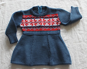 Vintage 70's winter knitted dress - French NOS - Size 6 months