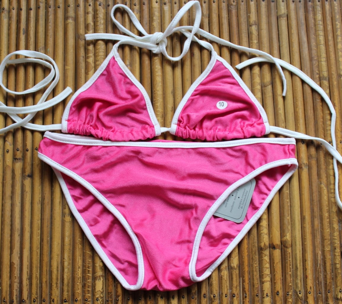 Girl's UNUSED 90's Vintage One Piece Bathing Suit- Neon Pink