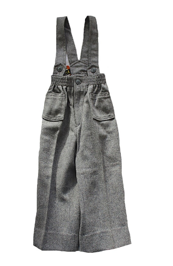 Vintage 70's grey wooly suspender pants - Spanish… - image 1