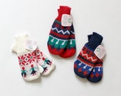FRENCH VINTAGE 70's / kids / mittens / new old stock / three different colours and patterns / size 2 years