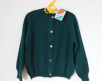 Vintage 1960/70's dark green wooly cardigan - Italian NOS - Size 3 years