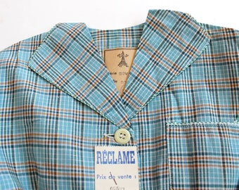 Vintage 50's Checkered Cotton Smock French NOS Size 5/6