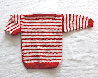 Vintage 1980s handknitted striped sweater - Size 1 year