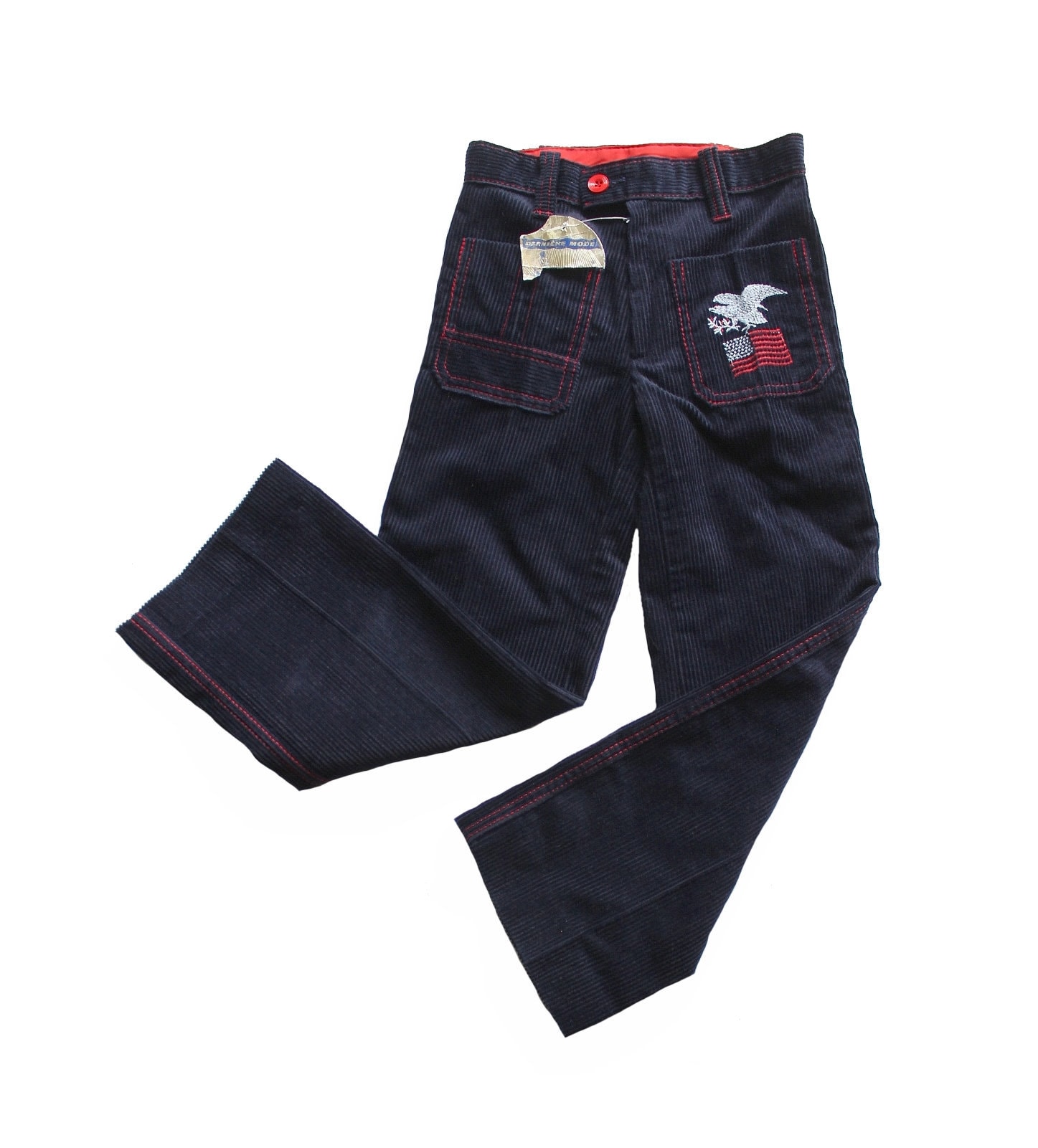 イーグル」刺繍入りネイビーブルーのコーデュロイパンツ - 新入荷