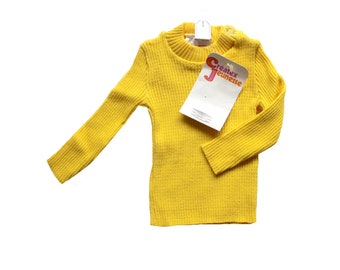 Pull en tricot jaune des années 70 - Stock neuf - Taille 3 mois