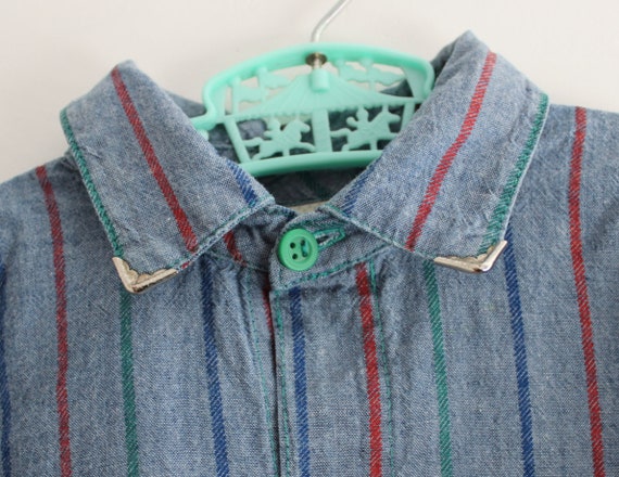 Vintage 80's striped Chambray cotton shirt - Span… - image 2