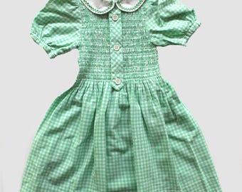 Vestido de cuadros vichy de los años 70 - Nuevo, de stock antiguo - Talla 2 años