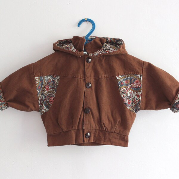 Blouson en coton marron et motif cachemire des années 80 - Stock Neuf - Taille 3 mois