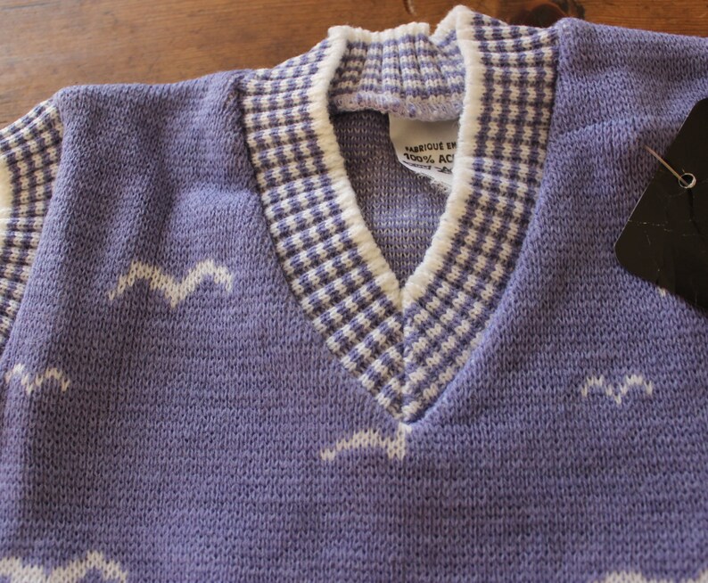 Pull sans manches violet et blanc des années 70 Stock ancien neuf Taille 6 mois image 2