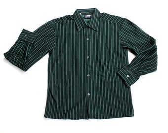 French vintage 70's balck and green striped shirt - New old stock - Size 10 years
