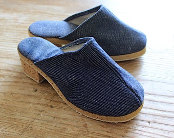 French Vintage 60/70's summer denim clogs - new old stock - Size 29 EU  / US 12