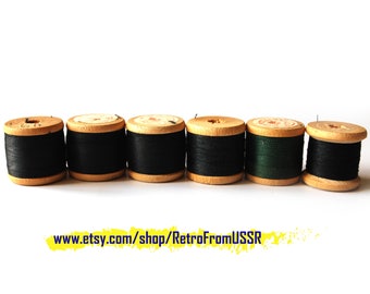 Soviet vintage sewing dark threads Set vintage spool Cotton threads Rustic decor Sewing supplies Wooden spool Vintage craft supplies USSR