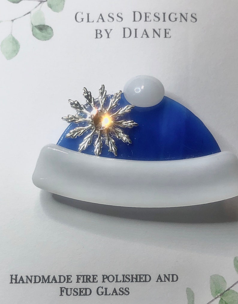 Winter Hat Fused Glass Pin Brooch Blue
