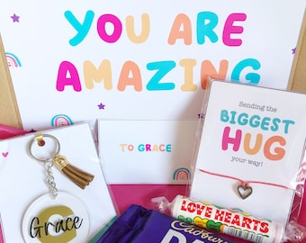 Eres increíble / Regalo personalizado para buzón / Anímate / Que te mejores pronto / Abrazo en una caja / Bien hecho / Exámenes aprobados / GCSE Alevels / Mejor amiga