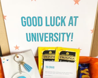 Buena suerte en la universidad / Kit de supervivencia universitaria / Regalo de supervivencia universitaria para él y para ella / Regalo de despedida / Regalo personalizado para estudiantes en el buzón