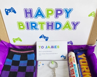 Caja de cumpleaños personalizada para gamers / Abrazo infantil en una caja / Regalo de cumpleaños por correo / Regalo para él / Caja de cumpleaños infantil / 7-10 años