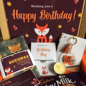 Autumn Fox Theme | Happy Birthday | Personalised Hug in a box | Letterbox gift |Besties BFF | Vegetarian beeswax wraps | Fox cub