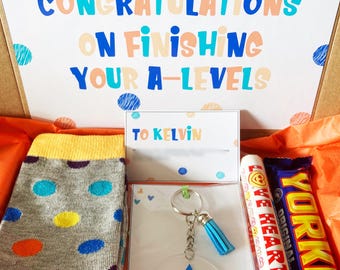 Personalised Congratulations on finishing your Exams Letterbox Gift for Him | Boys thinking of you | Hug in a box | GCSE | A Levels Test Box