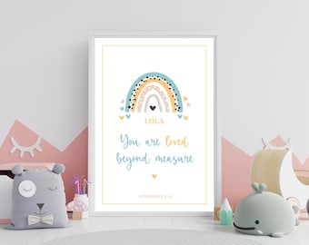 Eres amado más allá de toda medida / Regalo de bautizo para ella / Lámina personalizada / Cristiano / Regalo de dedicación / Bautismo A4 Efesios 3:19