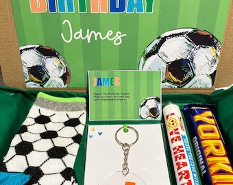 Regalo personalizado de cumpleaños para niños con temática de fútbol / Abrazo infantil en una caja / Regalo para buzón / Calcetines / Caja de regalo de cumpleaños para 6º, 7º, 8º, 9º y 10º cumpleaños
