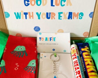 Personalised Good Luck with your Exams Letterbox Gift for Him | Boys Mens thinking of you | You’re awesome | hug in a box GCSE A Levels Test