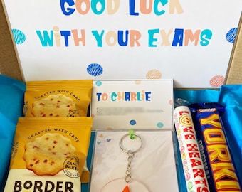 Regalo personalizado de buena suerte con tus exámenes para él / Niños Hombres pensando en ti / Eres genial / Abrazo en una caja Examen GCSE A Levels