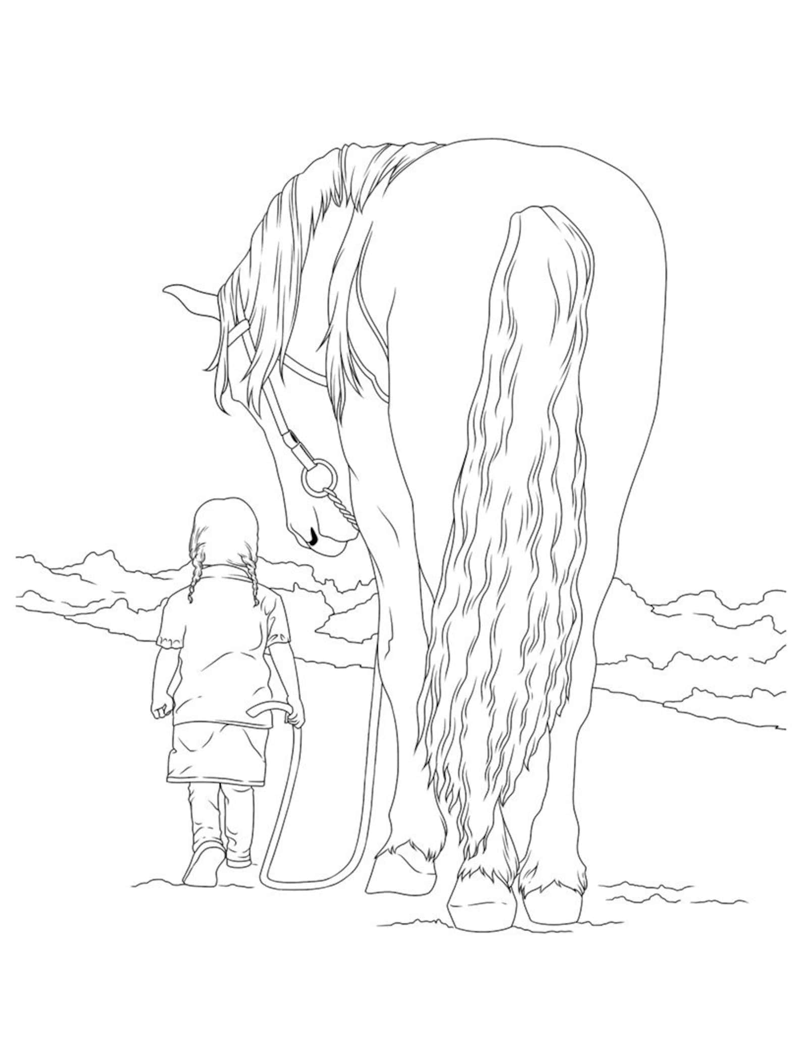 Coloring Book A Girl and Her Horse 20 Pages Etsy