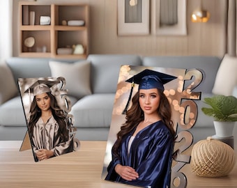 Custom Graduation Photo Frame, Class of 2026 Keepsake, Wooden Tabletop Decor