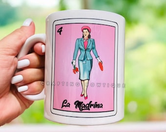 La Madrina Loteria Mug, Godmother Gift, Personalized Baptism Mug, Madrina Coffee Cup, Mexican Loteria Style Gift, Custom Name Mug