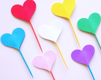 Adornos para cupcakes con forma de corazón, palitos para fiestas con forma de corazón, juego de 24, elige tu color