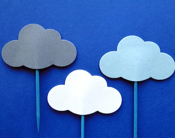 Juego de 24 adornos para cupcakes con forma de nube: decoración para baby shower, brochetas de frutas y palillos para aperitivos.