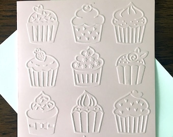 Embossed Cupcakes Cards, Assorted Cupcakes Birthday Cards, Embossed Cards, All ages Birthday Cards, Birthday Greeting, Birthday Stationery