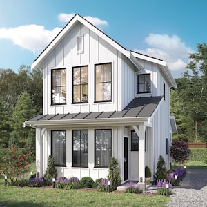900 SF 2 Bedroom 1.5 Bath Modern Farmhouse Plan - PDFs & CAD Files