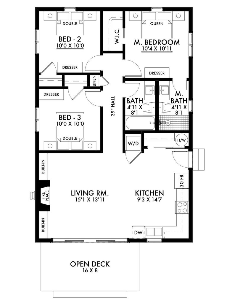 967 Sf 3 Bedroom 2 Bath Small House Plan Pdfs And Cad Files Etsy
