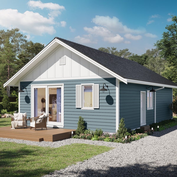 900 SF 3 Bedroom 1 Bath Small House Plan - PDFs & CAD Files