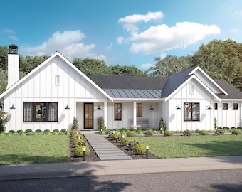 1600 SF 2 slaapkamers en 2 badkamers moderne boerderijplattegrond - pdf's en CAD-bestanden