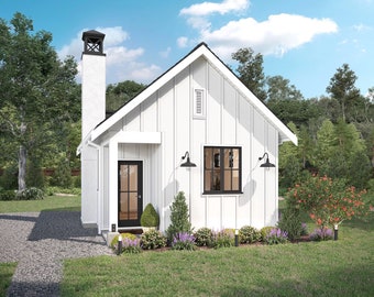 400 SF 1 Schlafzimmer Moderner Bauernhaus Plan - PDFs & CAD Dateien