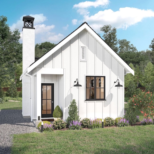 400 SF 1 Bedroom Modern Farmhouse Tiny House Plan - PDFs & CAD Files