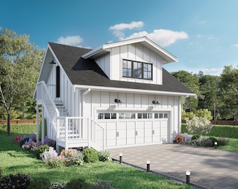 394 SF 1 Bedroom Modern Farmhouse Garage Apartment Plan - PDFs & CAD Files