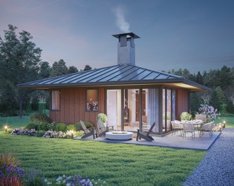 576 SF 2 slaapkamers en 1 badkamer Tiny Contemporary House-plattegrond - pdf- en CAD-bestanden